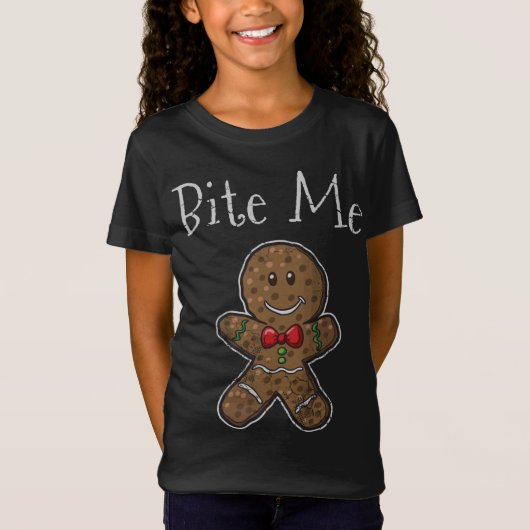 T-Shirt Funky Christmas Bite Me Gingerbread Homme (Devant)
