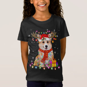 T-Shirt Funky Corgi Noël Reindeer Lumières de Noël Pa