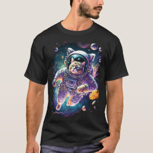 T-shirt Funky Cosmic Space Chat Astronaut Chat Graphisme