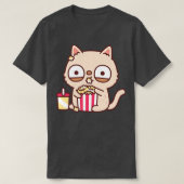 T-shirt Funky Cream Cat Manger Popcorn (Design devant)