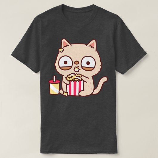 T-shirt Funky Cream Cat Manger Popcorn (Design devant)
