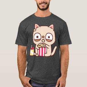 T-shirt Funky Cream Cat Manger Popcorn