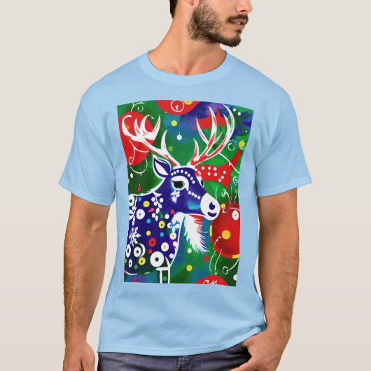 T-shirt Funky Folk Art Christmas Reindeer (Devant)