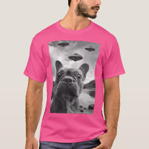 T-shirt Funky Français Bulldog Selfie Avec Ufos Weird Pupp