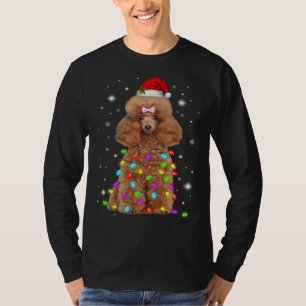 T-shirt Funky French Poodle Chien Santa Hat lumières de No