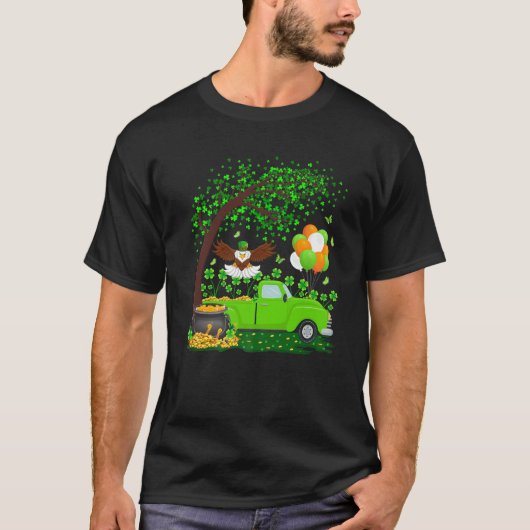 T-shirt Funky Green Truck Shamrock Leaf Bald Eagle St Part (Devant)