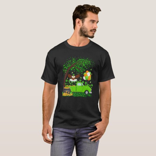 T-shirt Funky Green Truck Shamrock Leaf Bald Eagle St Part (Devant entier)
