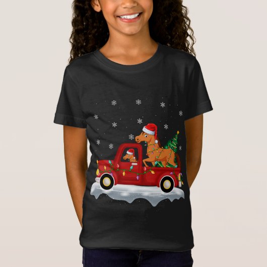T-Shirt Funky Horse Ride Christmas Tree Red Truck Horse Ch (Devant)
