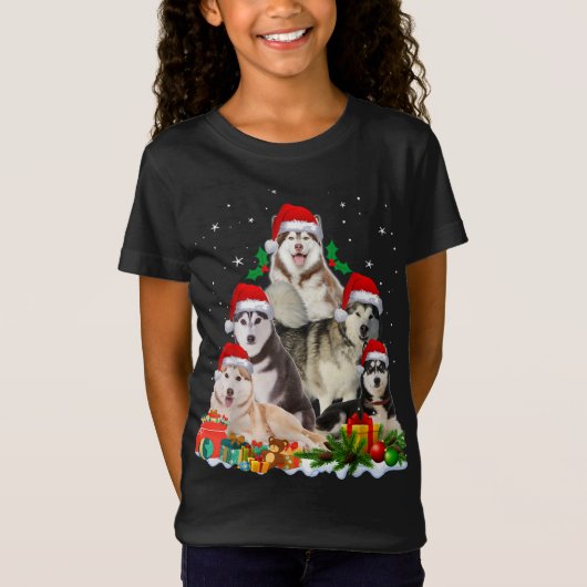 T-Shirt Funky Husky Chien Noël Arbre mignonne Noël Noël (Devant)