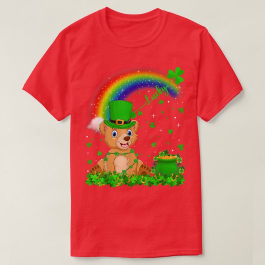 T-shirt Funky Irlandais Shamrock Rainbow Lucky Bear St Pat (Design devant)