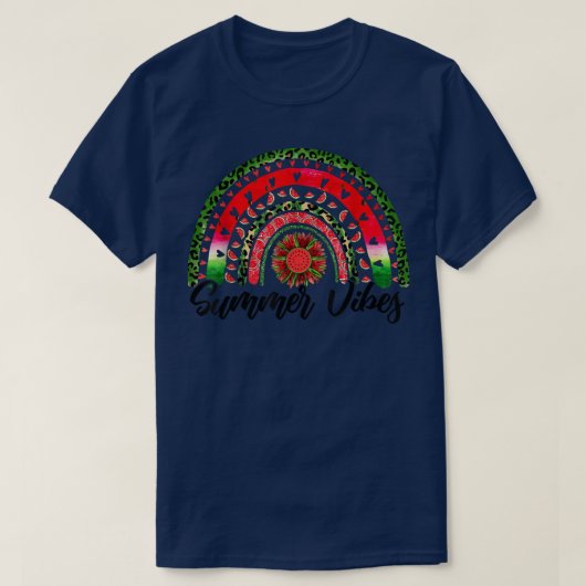 T-shirt Funky Leopard Sunflower Watermelon Boho Rainbow Su (Design devant)
