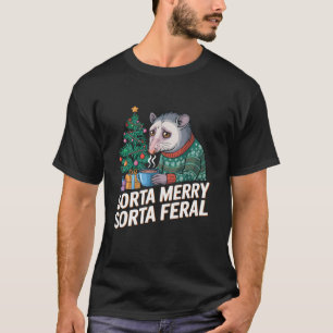 T-shirt Funky Noël Opossum Sorta Merry Sorta Feral Sa