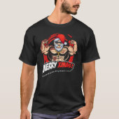 T-shirt Funky Noël Santa Claus Muscles Gymnase, Joyeux Lif (Devant)