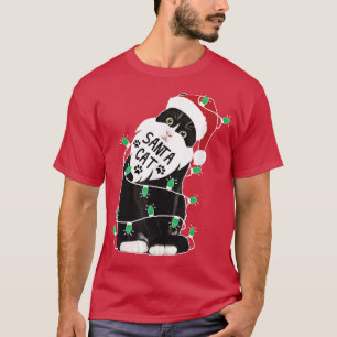 T-shirt Funky Père Noël Black Cat Noël Light Tree Noël