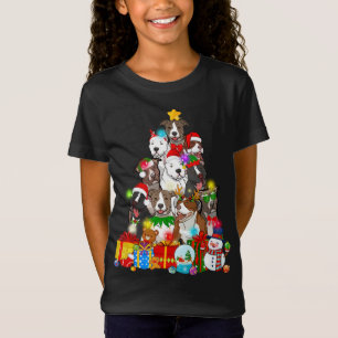 T-Shirt Funky Pitbull Chien de Noël Lumières Arbre Chien C
