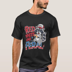 T-shirt Funky Raccoon Rouge Blanc Et Feral Patriotic USA