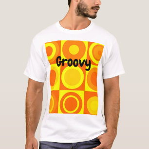 T-shirt Funky Retro Orange Yellow Circles Carré