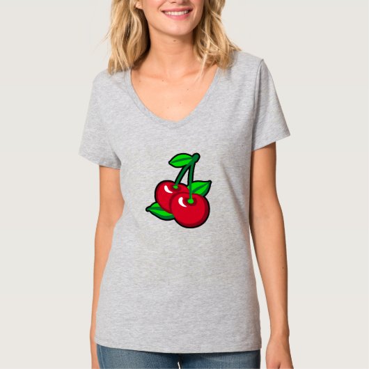 T-shirt Funky Rouge Vert Cerises Noires Fruit Pop Art (Devant)