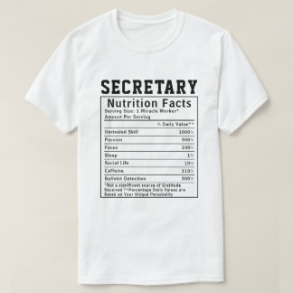 T-shirt Funky Secrétaire Nutrition Facts Personnel employé