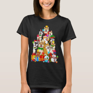T-shirt Funky Shiba Inu Christmas Tree Lights Chien chiot 