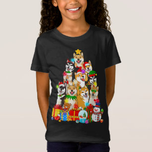 T-Shirt Funky Shiba Inu Christmas Tree Lights Chien chiot 