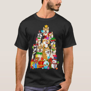 T-shirt Funky Shiba Inu Christmas Tree Lights Chien chiot