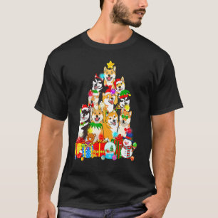 T-shirt Funky Shiba Inu Christmas Tree Lights Chien chiot
