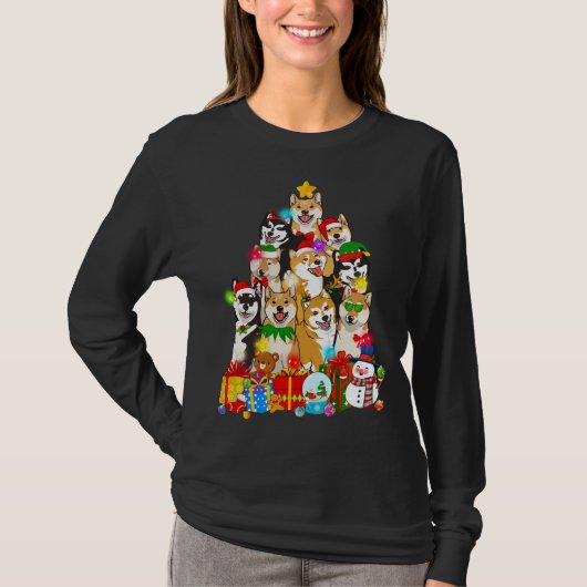 T-shirt Funky Shiba Inu Christmas Tree Lights Chien chiot  (Devant)