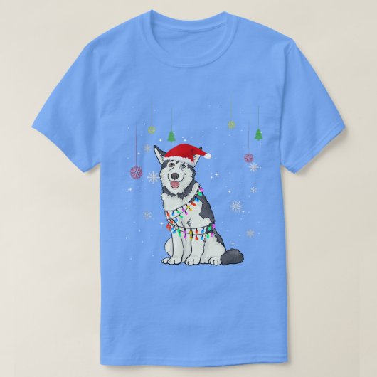 T-shirt Funky Sibérie Husky Chien Santa Hat Noël Lumière (Design devant)