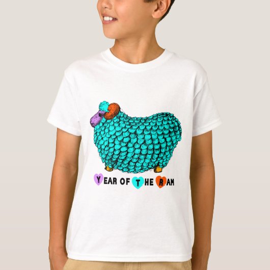 T-shirt Funky Turquoise Ram Chinois Nouvel An Zodiac Kids (Devant)