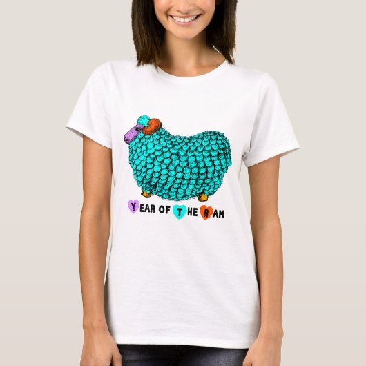 T-shirt Funky Turquoise Ram Chinois Nouvel An Zodiac W Hau (Devant)