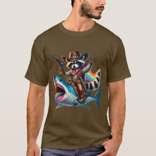 T-shirt Funky Vintage Cowboy Raccoon Shark Rainbow Art
