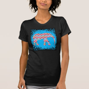 T-shirt Funky Zigzag Chevron Elephant sur bleu Turquoise