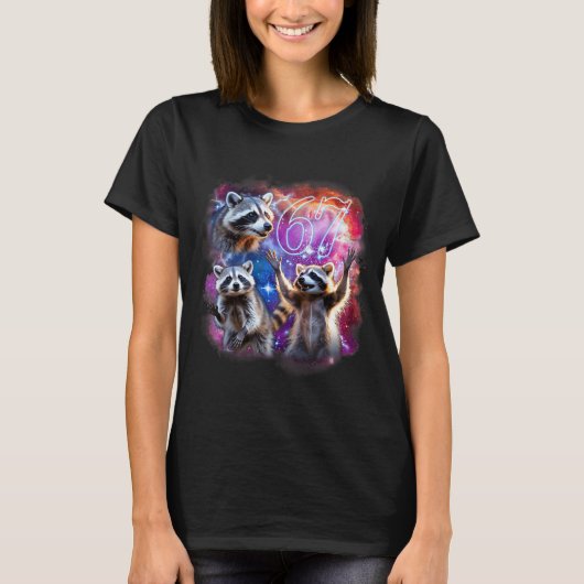 T-shirt Funny 67 Meme Racoon Howling At The Moon Six Seven (Devant)
