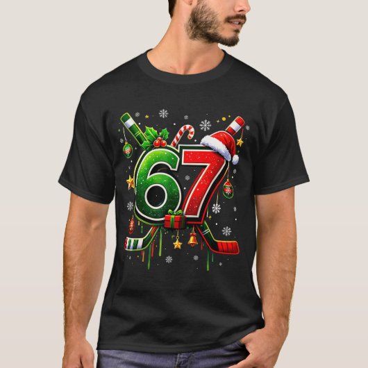 T-shirt Funny 67 Six Seven Christmas Ice Hockey (Devant)