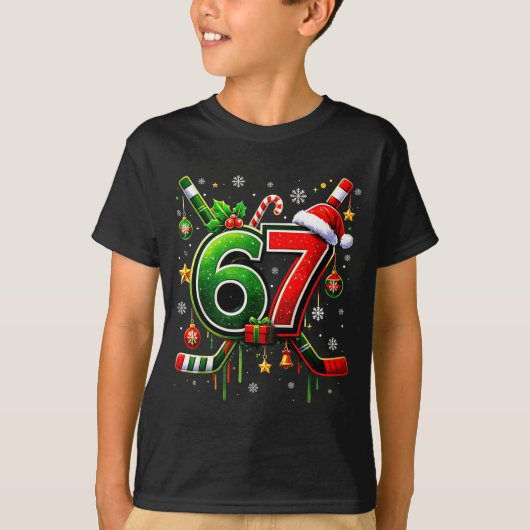T-shirt Funny 67 Six Seven Christmas Ice Hockey (Devant)