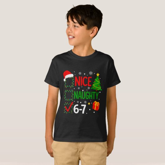 T-shirt Funny 6-7 Meme Nice Naughty 67 Christmas Brain Rot (Devant entier)