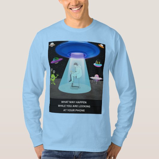 T-shirt Funny Alien Abduction Phone Distraction Sci-Fi Hum (Devant)