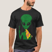 T-shirt Funny Alien Eating Pizza Design (Devant)