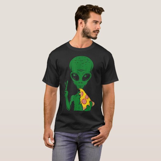 T-shirt Funny Alien Eating Pizza Design (Devant entier)