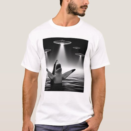 T-shirt Funny Alien requin UFO requin Selfie avec OVNI (Devant)
