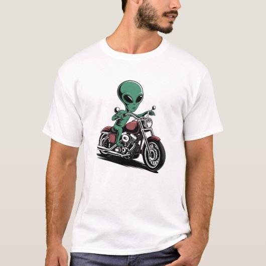 T-shirt Funny Alien Riding Motorcycle (Devant)