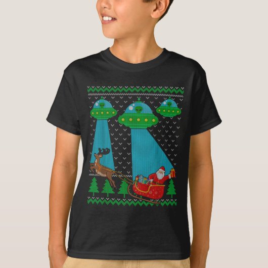 T-shirt Funny Alien Ufo Santa Sleigh Ugly Christmas Sweate (Devant)