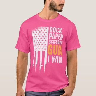 T-shirt Funny American Flag Gun Chemise Rock Ciseaux papie