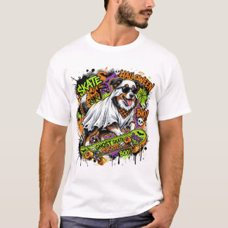 T-shirt Funny American Shepherd Ghost Skateboard Halloween
