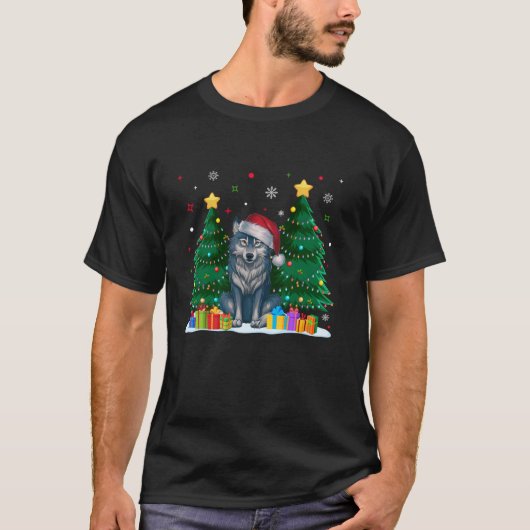 T-shirt Funny Amoureux des animaux Wolf Santa Hat Vilain N (Devant)