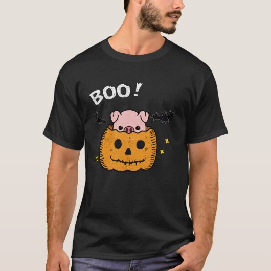 T-shirt funny and cute piggy pig boo in pumpkin bats Hallo (Devant)