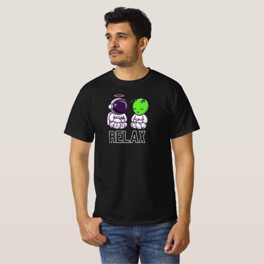 T-shirt Funny And Cute Relax Alien And Astronaut (Devant entier)