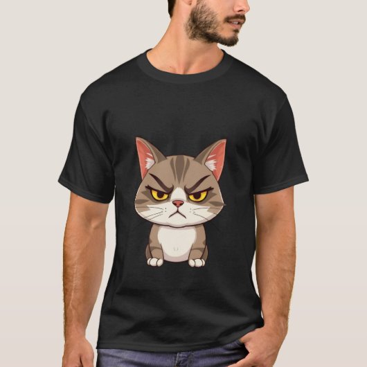 T-shirt Funny Angry Grumpy Brown Cat Stare ✨🐾😠 (Devant)