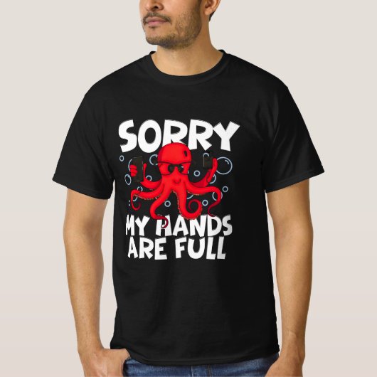 T-shirt Funny Animal Design–Cool Octopus Holding Phones (Devant)